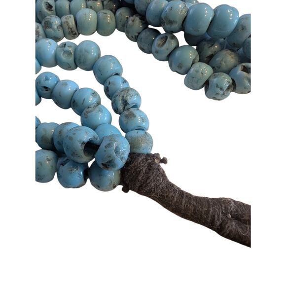 Vintage Four Strand Turquoise Glass African Trade Bead 22" Necklace - Picture 8 of 10